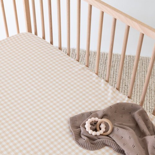 Mulberry Threads Co Organic Bamboo Cot Sheet Oat Gingham