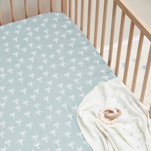 Mulberry Threads Co Organic Bamboo Cot Sheet Sage Palms