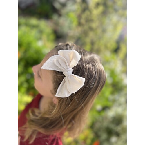 Mini & Me Velvet Fable Bow Headband Ivory