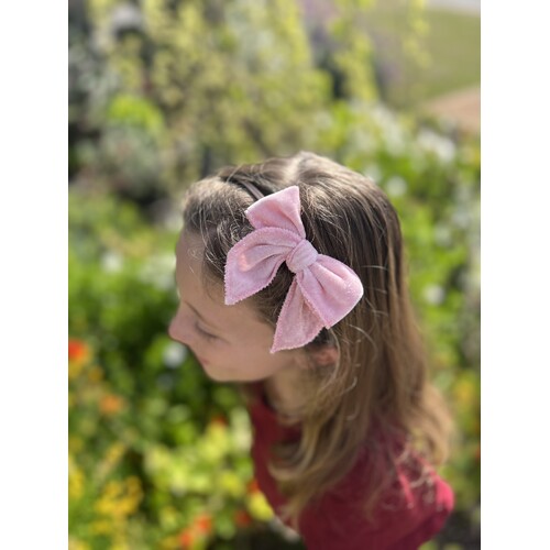 Mini & Me Velvet Fable Bow Headband Baby Pink