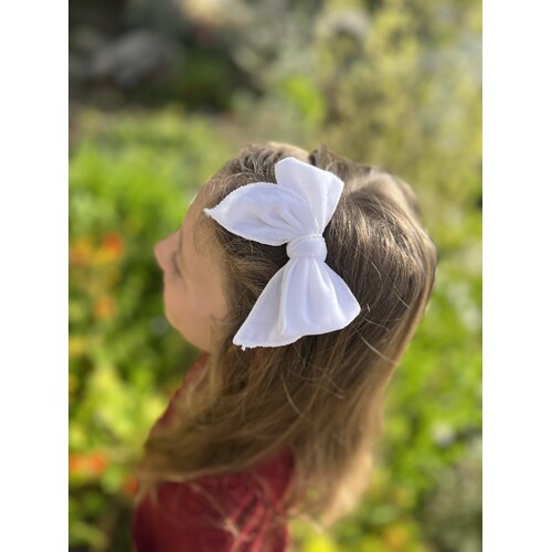 Mini & Me Velvet Fable Bow Headband White
