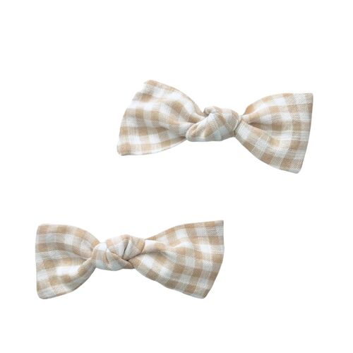Mini & Me Knot Bow Set Nude Gingham