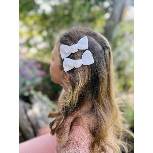 Mini & Me Knot Bow Set White