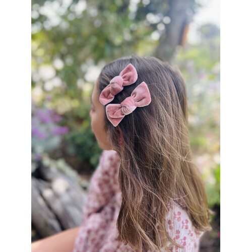 Mini & Me Velvet Knot Bow Set Rose