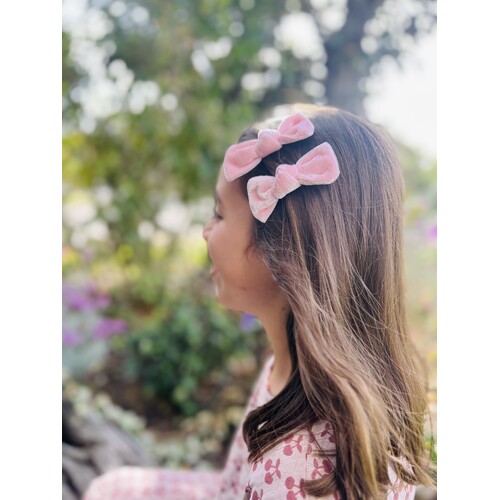 Mini & Me Velvet Knot Bow Set Baby Pink