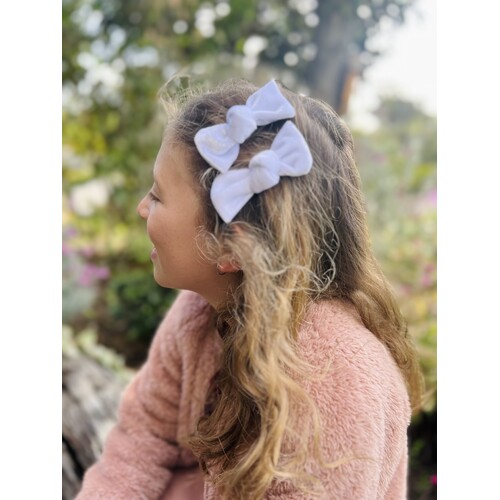 Mini & Me Velvet Knot Bow Set White