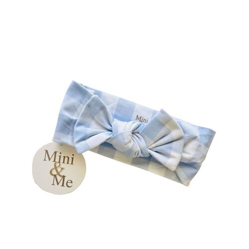 Mini & Me Topknot Headband Blue Gingham