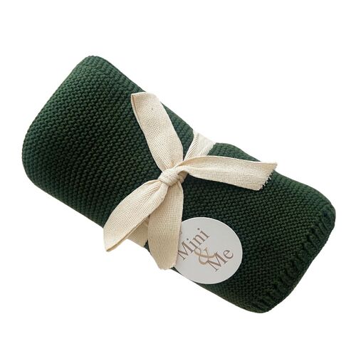 Mini & Me Cable Knit Baby Blanket Forest Green