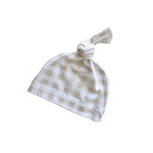 Mini & Me Knotted Beanie Nude Gingham - Clearance