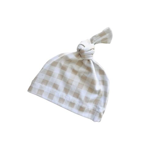 Mini & Me Knotted Beanie Nude Gingham