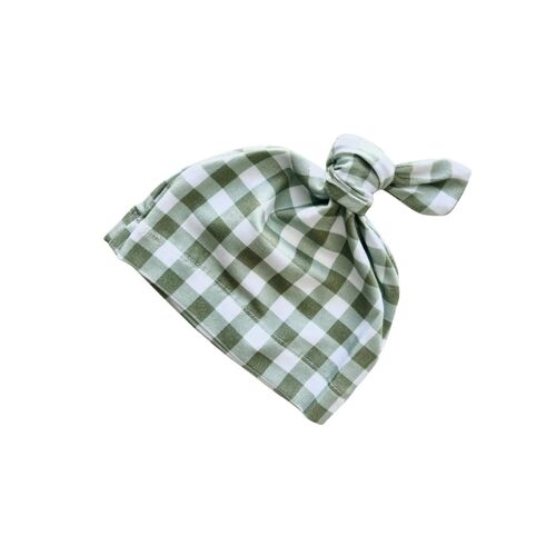 Mini & Me Knotted Beanie Forest Gingham