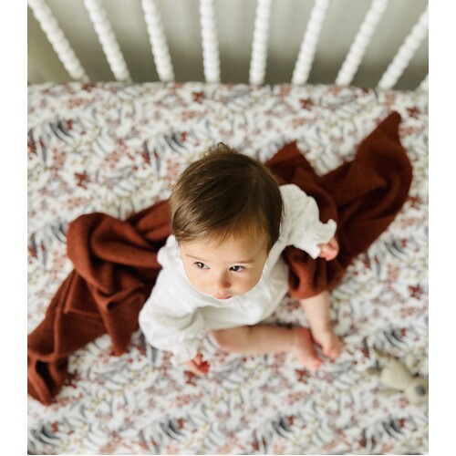 Mini & Me Fitted Cot Sheet Native Garden - Clearance