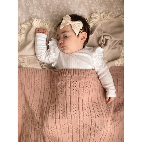 Mini & Me Harvest Knit Baby Blanket Blush