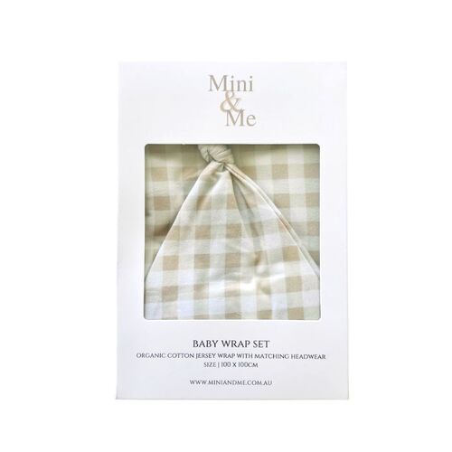 Mini & Me Organic Jersey Baby Wrap Set Nude Gingham - Clearance