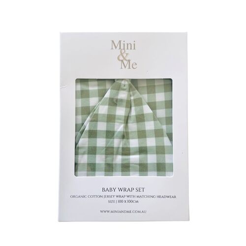 Mini & Me Organic Jersey Baby Wrap Set Forest Gingham - Clearance