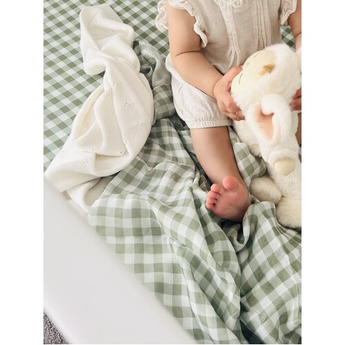 Mini & Me Bamboo Muslin Wrap Forest Gingham + FREE Matching Beanie valued at $14.99