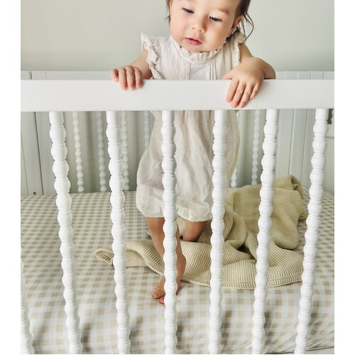 Mini & Me Fitted Cot Sheet Nude Gingham