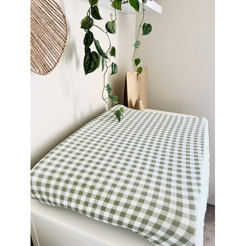 Mini & Me Bassinet Sheet Forest Gingham - Clearance