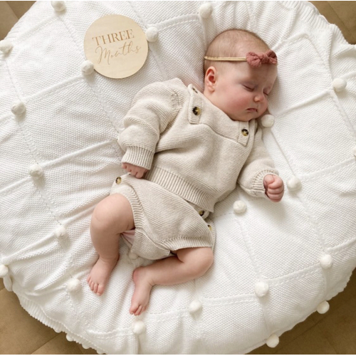 Mini & Me Pom Pom Baby Blanket Ivory