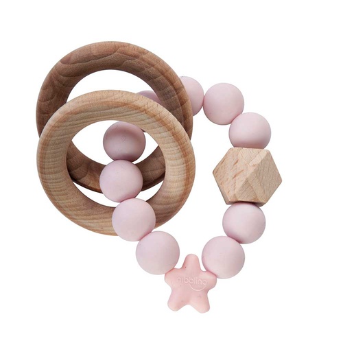 Nibbling Stellar Natural Wood Teething Toy - Baby Pink