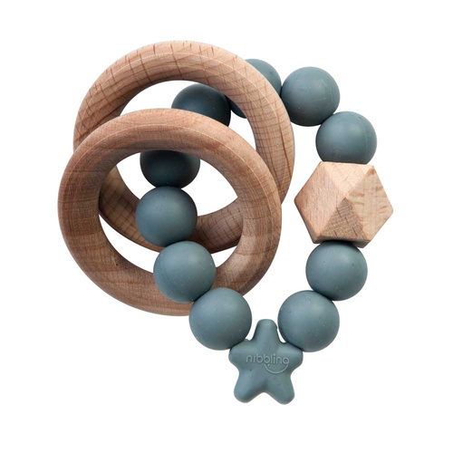 Nibbling Stellar Natural Wood Teething Toy - Grey