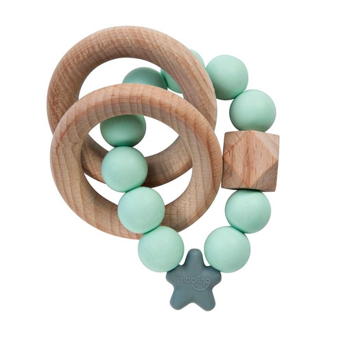 Nibbling Stellar Natural Wood Teething Toy - Mint
