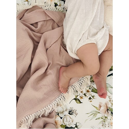 Mini & Me Lace Trim Cotton Swaddle Blush